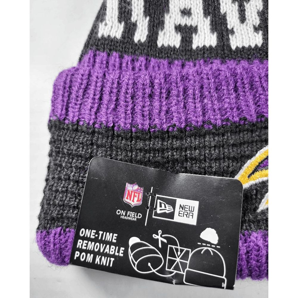 NWT Baltimore Ravens NFL Sports Knit Pom Beanie Fleece Lining OSFA Unisex - Picture 6 of 8